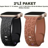 Dexmon Apple Watch 11 10 46mm - 6 7 8 9 10 11 SE Ultra Uyumlu 42 44 45 49mm Leopar Desenli 2'li Silikon Kordon Seti - Siyah - Kahverengi - Watch 11 10 46mm / 42-44-45-49mm