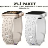 Dexmon Apple Watch 11 10 46mm - 6 7 8 9 10 11 SE Ultra Uyumlu 42 44 45 49mm Leopar Desenli 2'li Silikon Kordon Seti - Starlight - Beyaz - Watch 11 10 46mm / 42-44-45-49mm