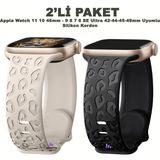 Dexmon Apple Watch 11 10 46mm - 6 7 8 9 10 11 SE Ultra Uyumlu 42 44 45 49mm Leopar Desenli 2'li Silikon Kordon Seti - Starlight - Siyah - Watch 11 10 46mm / 42-44-45-49mm