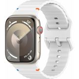 Dexmon Apple Watch 11 10 46mm - 6 7 8 9 10 11 SE Ultra Uyumlu 42 44 45 49mm Rebbit Çizgi Desenli Tokalı Spor Silikon Kordon Kayış - 42/44/45/46/49mm - Beyaz