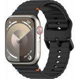 Dexmon Apple Watch 11 10 46mm - 6 7 8 9 10 11 SE Ultra Uyumlu 42 44 45 49mm Rebbit Çizgi Desenli Tokalı Spor Silikon Kordon Kayış - 42/44/45/46/49mm - Siyah