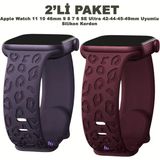 Dexmon Apple Watch 11 10 46MM 9 8 7 6 Se Ultra Uyumlu 42-44-45-49MM Leopar Desenli 2'li Silikon Kordon Seti - Mor - Şarap Kırmızısı - Watch 11 10 46mm / 42-44-45-49mm