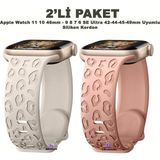 Dexmon Apple Watch 11 10 46MM 9 8 7 6 Se Ultra Uyumlu 42-44-45-49MM Leopar Desenli 2'li Silikon Kordon Seti - Starlight - Pembe - Watch 11 10 46mm / 42-44-45-49mm