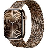 Dexmon Apple Watch 11 10 9 8 7 6 Ultra Se Uyumlu 42 44 45 46 49MM Leopar Desenli Mıknatıslı Metal Hasır Kordon - Renkli Leopar