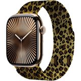 Dexmon Apple Watch 11 10 9 8 7 6 Ultra Se Uyumlu 42 44 45 46 49MM Leopar Desenli Mıknatıslı Metal Hasır Kordon - Sarı Leopar