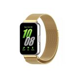 Dexmon Galaxy Fit 3 İle Uyumlu Kordon Çelik Paslanmaz Tel Örgü Tasarımlı Mıknatıslı Flexible Kayış, Gold