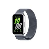 Dexmon Galaxy Fit 3 İle Uyumlu Kordon Çelik Paslanmaz Tel Örgü Tasarımlı Mıknatıslı Flexible Kayış, Gri