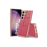 Dexmon Galaxy S23 Ultra İle Uyumlu Kılıf 3D Kamera Korumalı Parlak Siyah Kenarları Gold Çizgili Silikon Kapak, Kırmızı