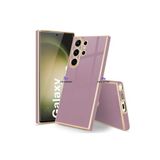 Dexmon Galaxy S23 Ultra İle Uyumlu Kılıf 3D Kamera Korumalı Parlak Siyah Kenarları Gold Çizgili Silikon Kapak, Mor