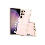 Dexmon Galaxy S23 Ultra İle Uyumlu Kılıf 3D Kamera Korumalı Parlak Siyah Kenarları Gold Çizgili Silikon Kapak, Pembe
