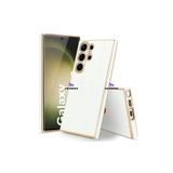 Dexmon Galaxy S24 Ultra İle Uyumlu Kılıf 3D Kamera Korumalı Parlak Siyah Kenarları Gold Çizgili Silikon Kapak, Beyaz