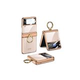 Dexmon Galaxy Z Flip 4 İle Uyumlu Kılıf Kamera Lens Korumalı Yüzüklü Metal Görünümlü Katlanabilir Ringfold Case, Gold