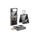 Dexmon Galaxy Z Flip 4 İle Uyumlu Kılıf Kamera Lens Korumalı Yüzüklü Metal Görünümlü Katlanabilir Ringfold Case, Siyah