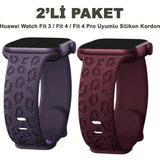 Dexmon Huawei Watch Fit 3 / Fit 4 / Fit 4 Pro / Fit 5 / Fit 5 Pro Uyumlu Leopar Desenli 2’li Silikon Kordon Seti - Mor - Şarap Kırmızısı
