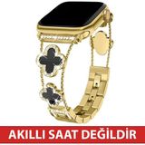Dexmon Huawei Watch Fit 3 / Fit 4 / Fit 4 Pro / Fit 5 / Fit 5 Pro Uyumlu Lüks Taşlı Çiçekli Metal Kordon Şık Kadın Saat Kayışı - Huawei Fit 3 / Fit 4 / Fit 4 Pro - Gold - Siyah