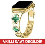 Dexmon Huawei Watch Fit 3 / Fit 4 / Fit 4 Pro / Fit 5 / Fit 5 Pro Uyumlu Lüks Taşlı Çiçekli Metal Kordon Şık Kadın Saat Kayışı - Huawei Fit 3 / Fit 4 / Fit 4 Pro - Gold - Yeşil