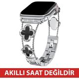 Dexmon Huawei Watch Fit 3 / Fit 4 / Fit 4 Pro / Fit 5 / Fit 5 Pro Uyumlu Lüks Taşlı Çiçekli Metal Kordon Şık Kadın Saat Kayışı - Huawei Fit 3 / Fit 4 / Fit 4 Pro - Gümüş - Siyah