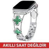 Dexmon Huawei Watch Fit 3 / Fit 4 / Fit 4 Pro / Fit 5 / Fit 5 Pro Uyumlu Lüks Taşlı Çiçekli Metal Kordon Şık Kadın Saat Kayışı - Huawei Fit 3 / Fit 4 / Fit 4 Pro - Gümüş - Yeşil