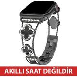Dexmon Huawei Watch Fit 3 / Fit 4 / Fit 4 Pro / Fit 5 / Fit 5 Pro Uyumlu Lüks Taşlı Çiçekli Metal Kordon Şık Kadın Saat Kayışı - Siyah - Huawei Fit 3 / Fit 4 / Fit 4 Pro
