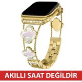 Dexmon Huawei Watch Fit 3 / Fit 4 / Fit 4 Pro Uyumlu Lüks Taşlı Çiçekli Metal Kordon Şık Kadın Saat Kayışı - Huawei Fit 3 / Fit 4 / Fit 4 Pro - Gold