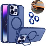 Dexmon iPhone 14 Pro Max Kılıf + Lens Koruyucu Magsafe ve Stant Özellikli Arkası Mat Sert Pc Leke Yapmaz - Lacivert