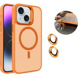 Dexmon iPhone 15 Kılıf + Lens Koruyucu Magsafe ve Stant Özellikli Arkası Mat Sert Pc Leke Yapmaz - Turuncu