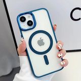 Dexmon iPhone 15 Plus Uyumlu Kılıf Magsafe Özellikli Metal Kamera ve Tuş Tasarımlı Sararmaz Sert Şeffaf - Koyu Mavi