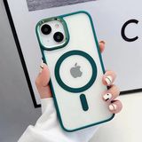 Dexmon iPhone 15 Plus Uyumlu Kılıf Magsafe Özellikli Metal Kamera ve Tuş Tasarımlı Sararmaz Sert Şeffaf - Koyu Yeşil