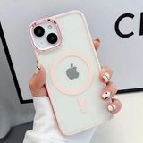 Dexmon iPhone 15 Plus Uyumlu Kılıf Magsafe Özellikli Metal Kamera ve Tuş Tasarımlı Sararmaz Sert Şeffaf - Pembe