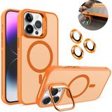 Dexmon iPhone 15 Pro Kılıf + Lens Koruyucu Magsafe ve Stant Özellikli Arkası Mat Sert Pc Leke Yapmaz - Turuncu