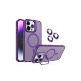 Dexmon iPhone 15 Pro Max İle Uyumlu Kılıf + Lens Koruyucu Magsafe İle Uyumlu ve Stant Özellikli Arkası Mat Sert PC Leke Yapmaz, Derin Mor