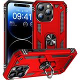 Dexmon iPhone 15 Pro Max Kılıf Mıknatıslı Telefon Tutucu Yüzük ve Stant Özellikli Darbelere Full Korumalı - Kırmızı