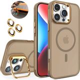 Dexmon iPhone 16 Pro Kılıf + Lens Koruyucu Magsafe ve Stant Özellikli Arkası Mat Sert Pc Leke Yapmaz - Bej Gold