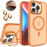 Dexmon iPhone 16 Pro Max Kılıf + Lens Koruyucu Magsafe ve Stant Özellikli Arkası Mat Sert Pc Leke Yapmaz - Turuncu