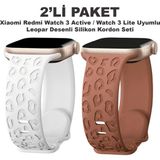 Dexmon Redmi Watch 4/5/6 - 6 Active / 6 Lite - Smart Band 10 Band 9 Pro/ 8 Pro Uyumlu Leopar Desen Silikon Kordon Seti - Beyaz - Kahverengi - Redmi Watch 4/5/6 - Smart Band 9 Pro/8 Pro