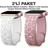 Dexmon Redmi Watch 4/5/6 - 6 Active / 6 Lite - Smart Band 10 Band 9 Pro/ 8 Pro Uyumlu Leopar Desen Silikon Kordon Seti - Beyaz - Lila - Redmi Watch 4/5/6 - Smart Band 9 Pro/8 Pro