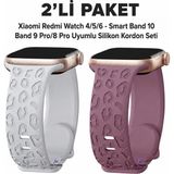 Dexmon Redmi Watch 4/5/6 - 6 Active / 6 Lite - Smart Band 10 Band 9 Pro/ 8 Pro Uyumlu Leopar Desen Silikon Kordon Seti - Redmi Watch 4/5/6 - Smart Band 9 Pro/8 Pro - Gri - Gül Kurusu