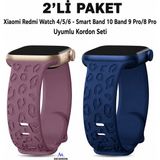 Dexmon Redmi Watch 4/5/6 - 6 Active / 6 Lite - Smart Band 10 Band 9 Pro/ 8 Pro Uyumlu Leopar Desen Silikon Kordon Seti - Redmi Watch 4/5/6 - Smart Band 9 Pro/8 Pro - Gül Kurusu - Lacivert
