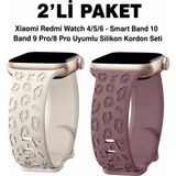 Dexmon Redmi Watch 4/5/6 - 6 Active / 6 Lite - Smart Band 10 Band 9 Pro/ 8 Pro Uyumlu Leopar Desen Silikon Kordon Seti - Redmi Watch 4/5/6 - Smart Band 9 Pro/8 Pro - Starlight - Gül Kurusu