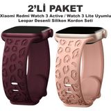 Dexmon Redmi Watch 4/5/6 - Smart Band 9 Pro/8 Pro Uyumlu Leopar Desen Silikon Kordon Seti - Bordo - Rose Gold
