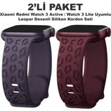 Dexmon Redmi Watch 4/5/6 - Smart Band 9 Pro/8 Pro Uyumlu Leopar Desen Silikon Kordon Seti - Mor - Şarap Kırmızısı