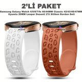 Dexmon Samsung Galaxy Watch 4/5/6/7/fe 40/44MM Classic 42/43/46/47MM Uyumlu 20MM Leopar Desenli 2li Silikon Kordon Seti - Beyaz - Kahve - Samsung 20mm