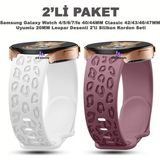 Dexmon Samsung Galaxy Watch 4/5/6/7/fe 40/44MM Classic 42/43/46/47MM Uyumlu 20MM Leopar Desenli 2li Silikon Kordon Seti - Beyaz - Lila - Samsung 20mm