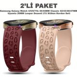 Dexmon Samsung Galaxy Watch 4/5/6/7/fe 40/44MM Classic 42/43/46/47MM Uyumlu 20MM Leopar Desenli 2li Silikon Kordon Seti - Bordo - Rose Gold - Samsung 20mm