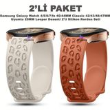 Dexmon Samsung Galaxy Watch 4/5/6/7/fe 40/44MM Classic 42/43/46/47MM Uyumlu 20MM Leopar Desenli 2li Silikon Kordon Seti - Kahverengi - Bej - Samsung 20mm