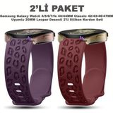 Dexmon Samsung Galaxy Watch 4/5/6/7/fe 40/44MM Classic 42/43/46/47MM Uyumlu 20MM Leopar Desenli 2li Silikon Kordon Seti - Mor - Şarap Kırmızısı - Samsung 20mm