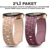 Dexmon Samsung Galaxy Watch 4/5/6/7/fe 40/44MM Classic 42/43/46/47MM Uyumlu 20MM Leopar Desenli 2li Silikon Kordon Seti - Pembe - Lila - Samsung 20mm