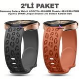 Dexmon Samsung Galaxy Watch 4/5/6/7/fe 40/44MM Classic 42/43/46/47MM Uyumlu 20MM Leopar Desenli 2li Silikon Kordon Seti - Siyah - Kahverengi - Samsung 20mm