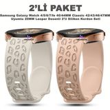 Dexmon Samsung Galaxy Watch 4/5/6/7/fe 40/44MM Classic 42/43/46/47MM Uyumlu 20MM Leopar Desenli 2li Silikon Kordon Seti - Starlight - Pembe - Samsung 20mm