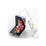 Dexmon Samsung İle Uyumlu Galaxy Z Flip 3 Kılıf Metal Görünümlü Yüzüklü Katlanabilir Ultra Zarif Ringo Case, Şeffaf